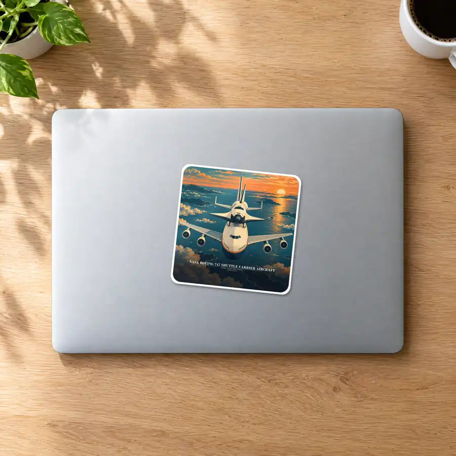 NASA Boeing 747 Shuttle Carrier Aircraft - 3D + Name - Square Sticker - MacBook
