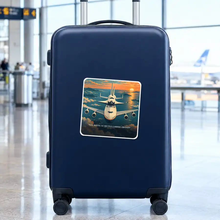 NASA Boeing 747 Shuttle Carrier Aircraft - 3D + Name - Square Sticker - Suitcase