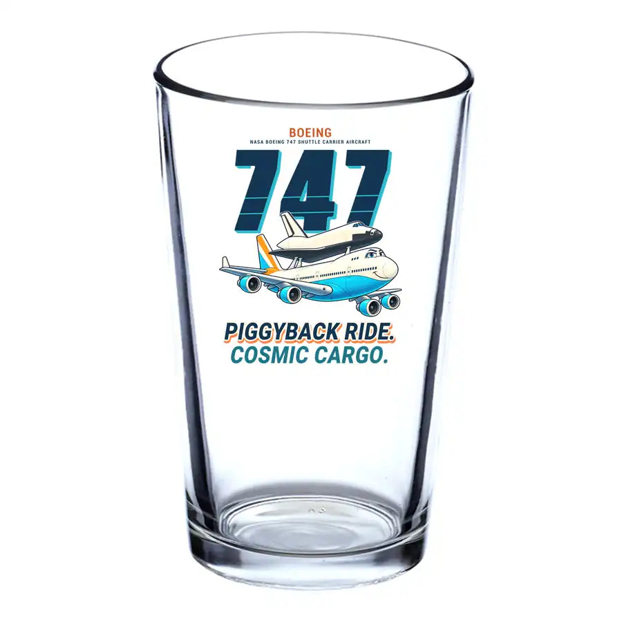 NASA Boeing 747 Shuttle Carrier Aircraft - Cartoon - Beer & Water Glass