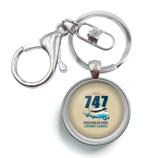 NASA Boeing 747 Shuttle Carrier Aircraft - Cartoon - Circle Key Chain - Beige