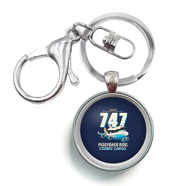 NASA Boeing 747 Shuttle Carrier Aircraft - Cartoon - Circle Key Chain - Navy Blue