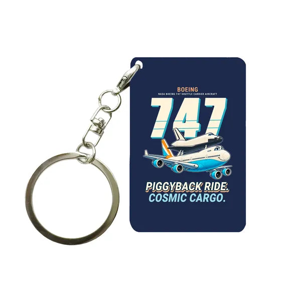 NASA Boeing 747 Shuttle Carrier Aircraft - Cartoon - Key Chain - Navy Blue