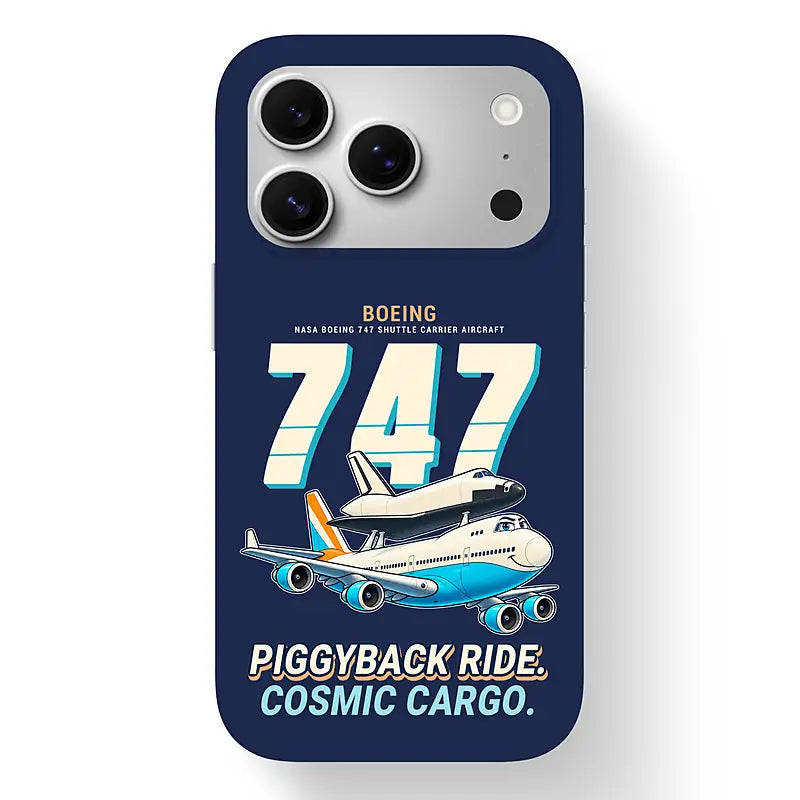 NASA Boeing 747 Shuttle Carrier Aircraft - Cartoon - MagSafe iPhone 17 Pro - Navy Blue