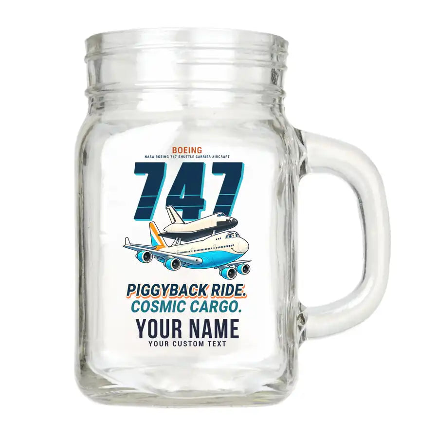 NASA Boeing 747 Shuttle Carrier Aircraft - Cartoon + Name - Cocktail Glass (Mason Jar)