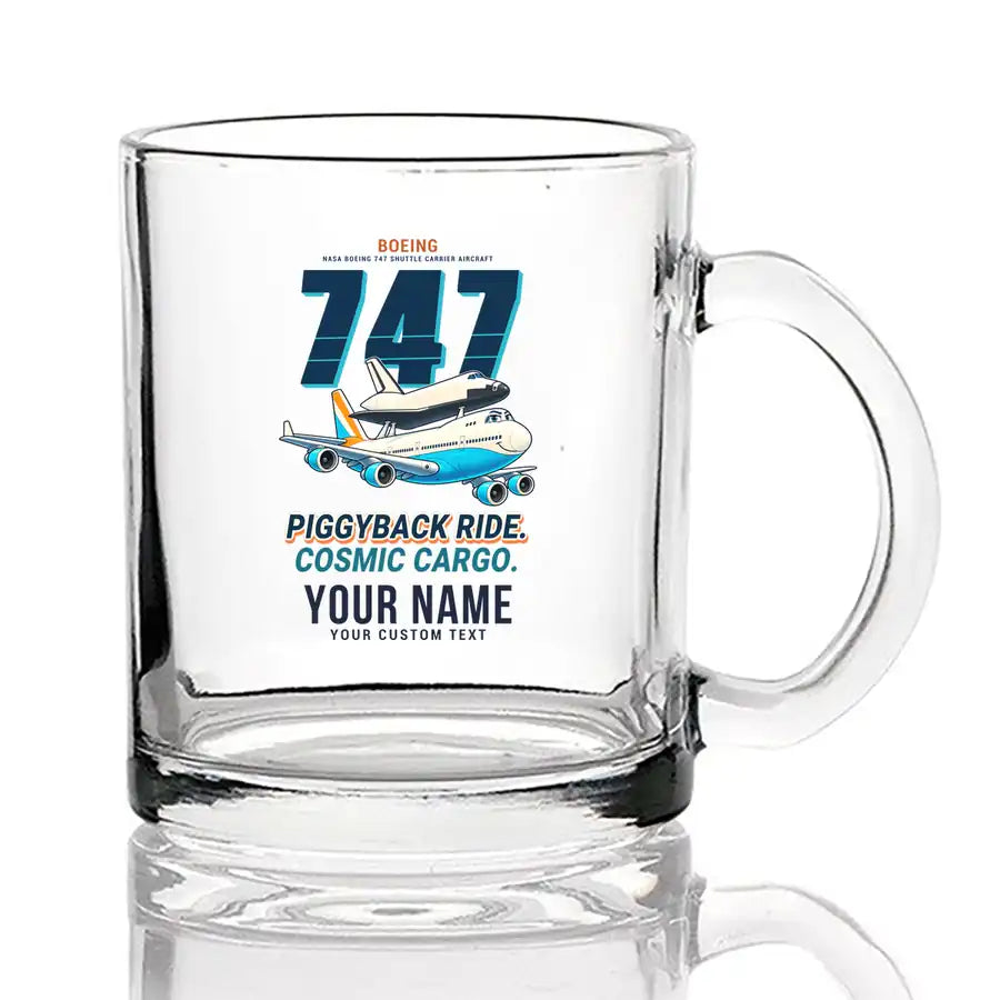 NASA Boeing 747 Shuttle Carrier Aircraft - Cartoon + Name - Coffee & Tea Glass