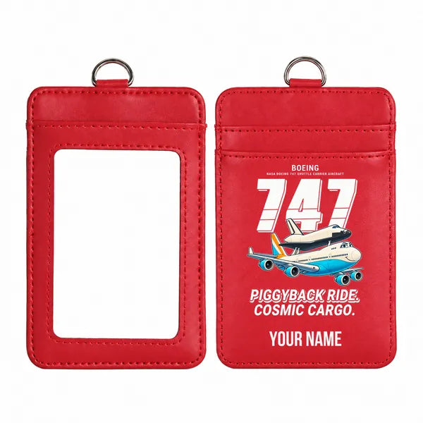 NASA Boeing 747 Shuttle Carrier Aircraft - Cartoon - ID Card Holder - Red + Name
