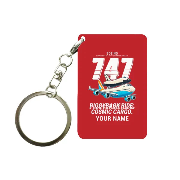 NASA Boeing 747 Shuttle Carrier Aircraft - Cartoon + Name - Key Chain - Red