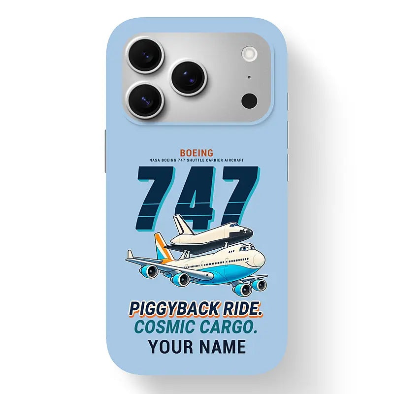 NASA Boeing 747 Shuttle Carrier Aircraft - Cartoon + Name - MagSafe iPhone 17 Pro - Light Blue