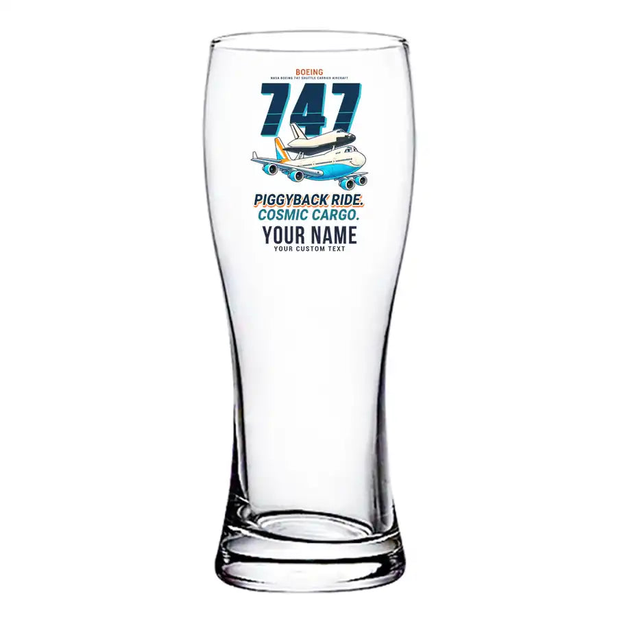 NASA Boeing 747 Shuttle Carrier Aircraft - Cartoon + Name - Pilsner Beer Glass