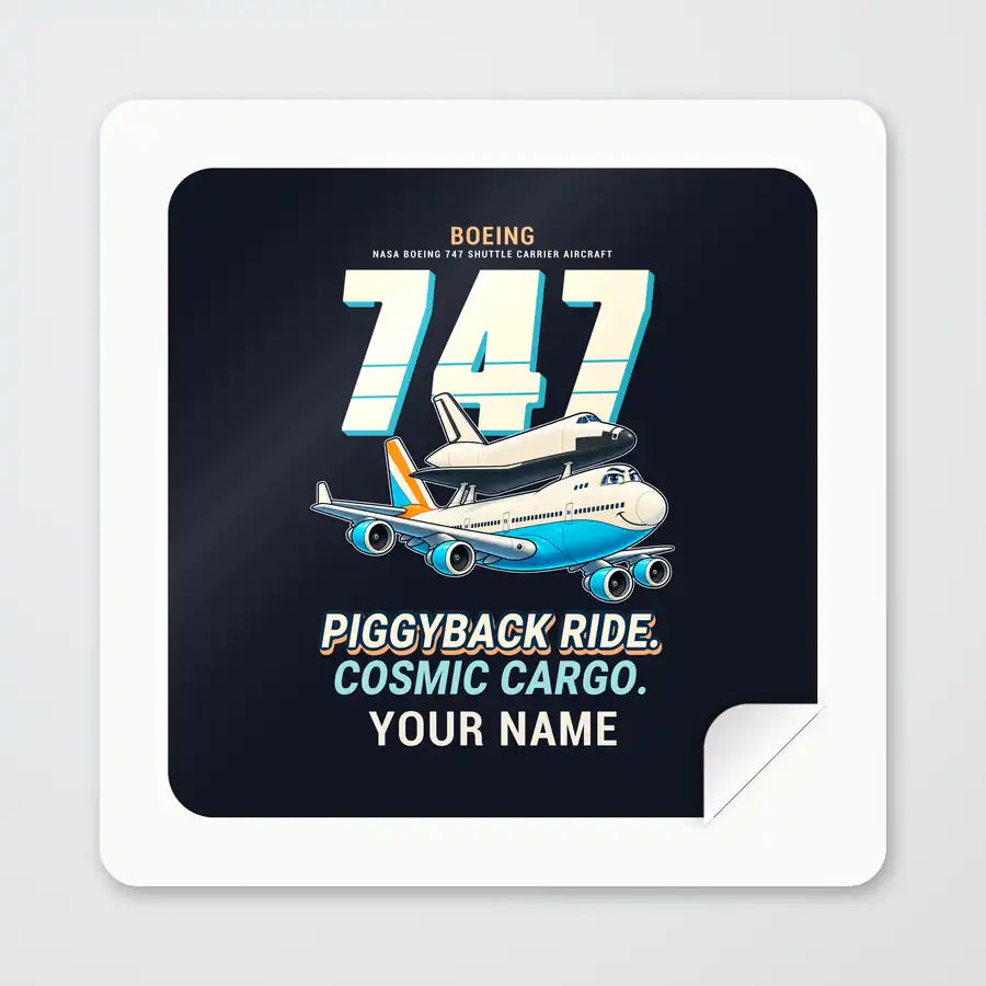NASA Boeing 747 Shuttle Carrier Aircraft - Cartoon + Name - Square Sticker - Peel