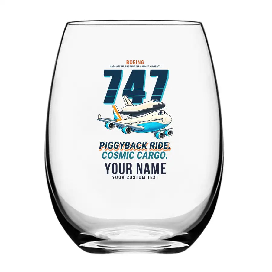 NASA Boeing 747 Shuttle Carrier Aircraft - Cartoon + Name - Water & Drink Glass