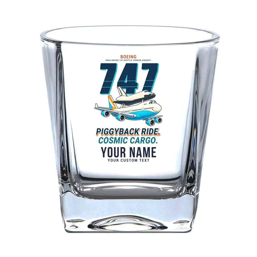 NASA Boeing 747 Shuttle Carrier Aircraft - Cartoon + Name - Whiskey Glass