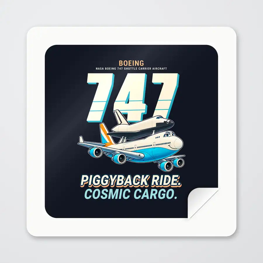 NASA Boeing 747 Shuttle Carrier Aircraft - Cartoon - Square Sticker - Peel