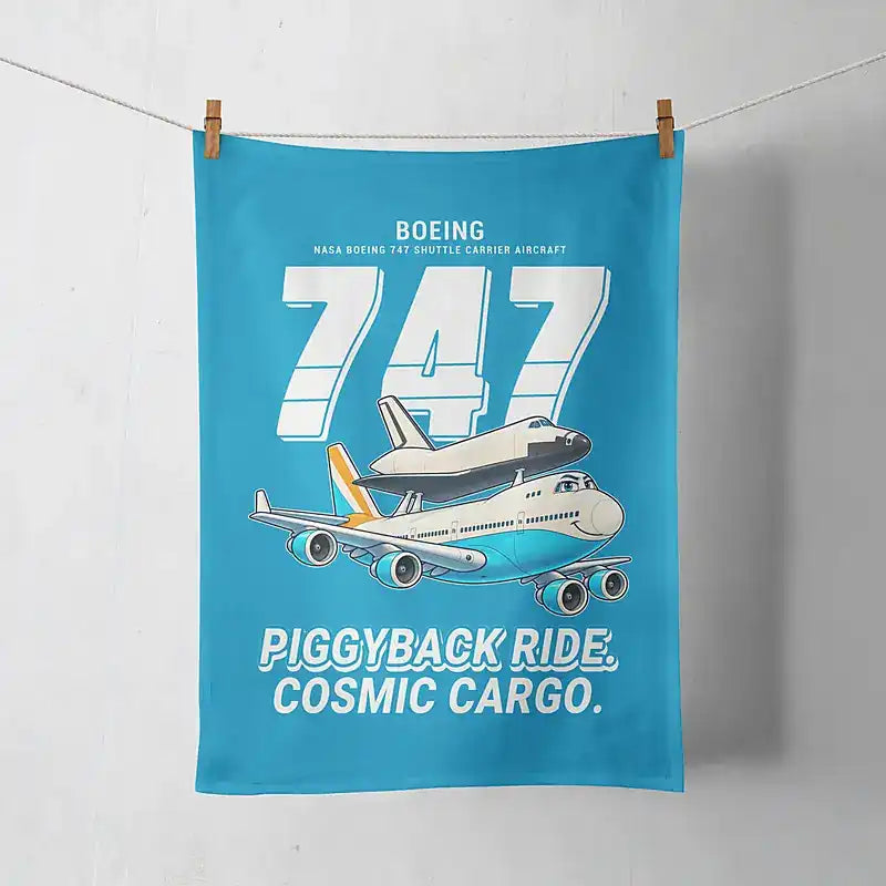 NASA Boeing 747 Shuttle Carrier Aircraft - Cartoon - Towel - Turquoise