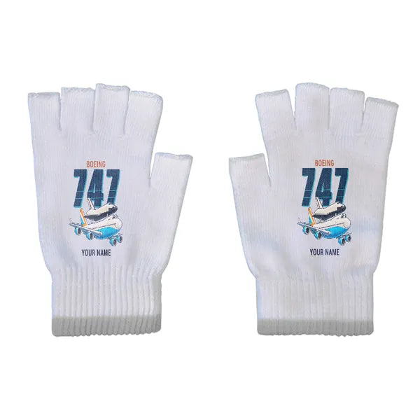 NASA Boeing 747 Shuttle Carrier Aircraft - Gloves - Cut - Cartoon + Name - Light Gray