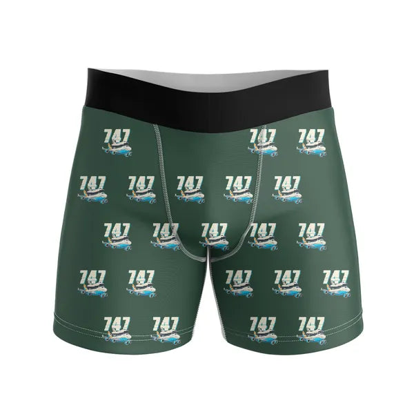 NASA Boeing 747 Shuttle Carrier Aircraft - Men Boxers - Cartoon Pattern - Dark Green
