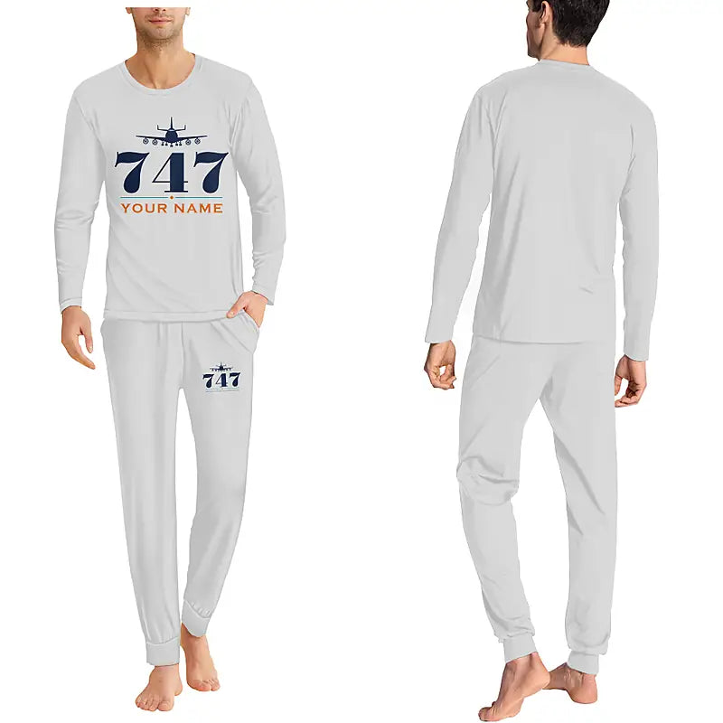 NASA Boeing 747 Shuttle Carrier Aircraft - Men Pajamas - Heritage Chest + Name - Light Gray