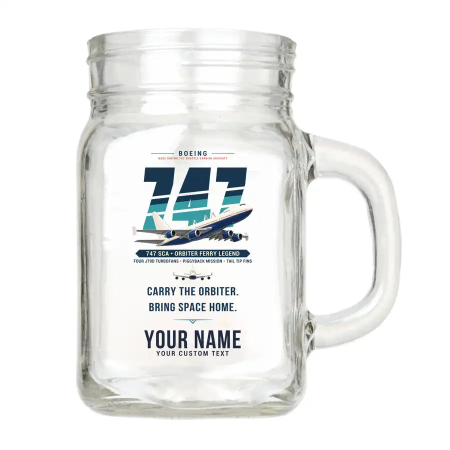 NASA Boeing 747 Shuttle Carrier Aircraft - Original + Name - Cocktail Glass (Mason Jar)