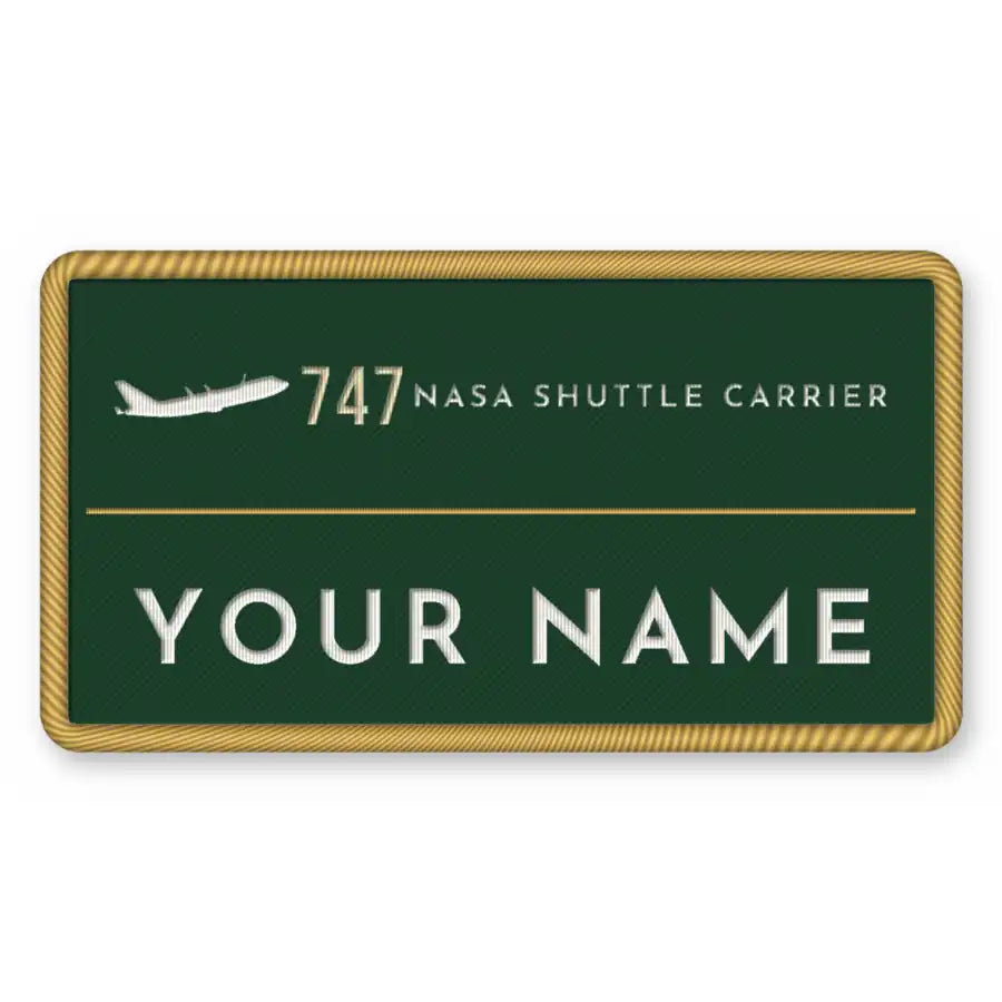 NASA Boeing 747 Shuttle Carrier Aircraft Patches - Rectangle + Name - Forest Gold
