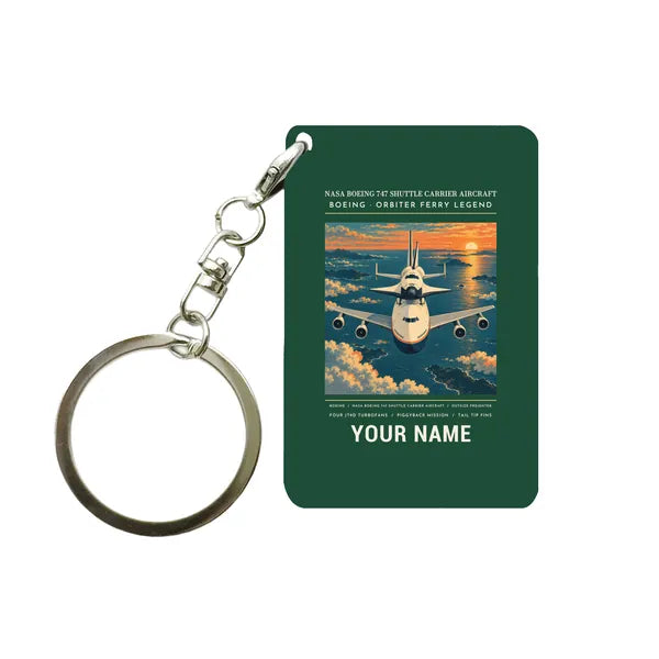 NASA Boeing 747 Shuttle Carrier Aircraft - Poster + Name - Key Chain - Dark Green