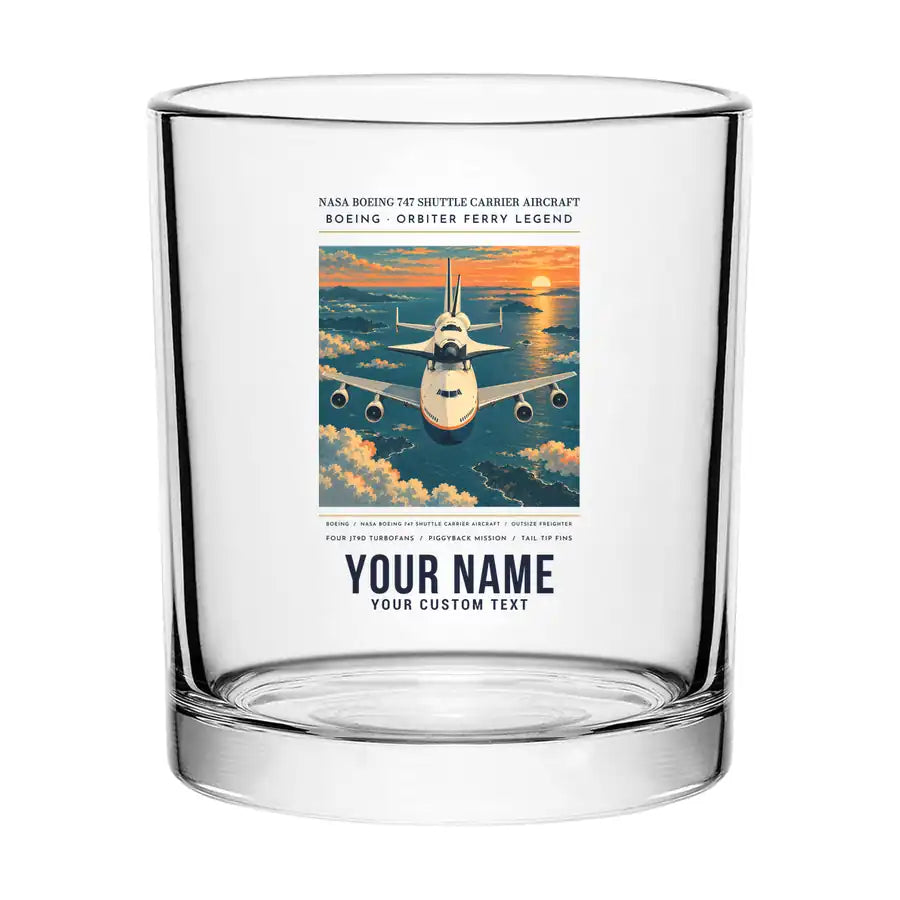 NASA Boeing 747 Shuttle Carrier Aircraft - Poster + Name - Special Whiskey Glass