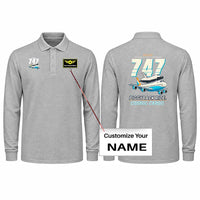 Thumbnail for NASA Boeing 747 Shuttle Carrier Aircraft Premium Polo T-Shirts - Cartoon + Name - Long Sleeve - Gray
