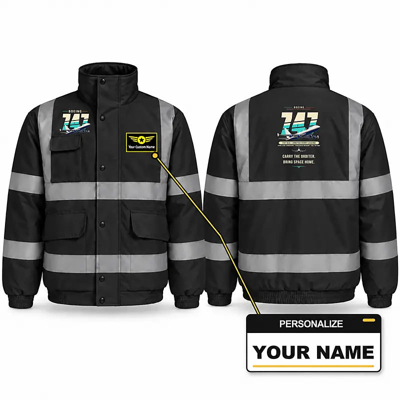 NASA Boeing 747 Shuttle Carrier Aircraft Reflective Winter Jackets - Original + Name - Black