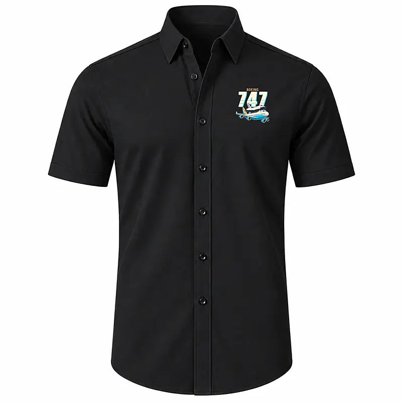 NASA Boeing 747 Shuttle Carrier Aircraft - Short Sleeve Shirt - Cartoon - Black