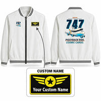 Thumbnail for NASA Boeing 747 Shuttle Carrier Aircraft Stylish Jackets - Baseball Collar - Cartoon + Name - White