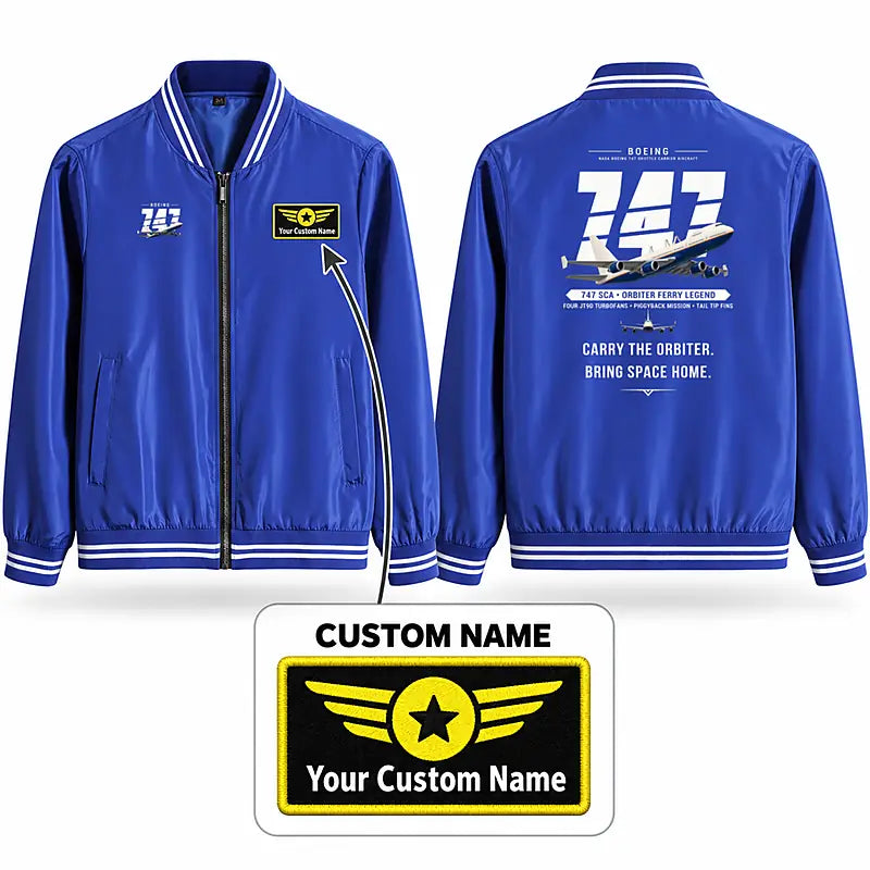 NASA Boeing 747 Shuttle Carrier Aircraft Stylish Jackets - Baseball Collar - Original + Name - Royal Blue