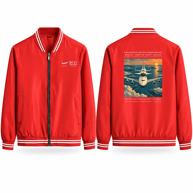 NASA Boeing 747 Shuttle Carrier Aircraft Stylish Jackets - Baseball Collar - Poster - Red