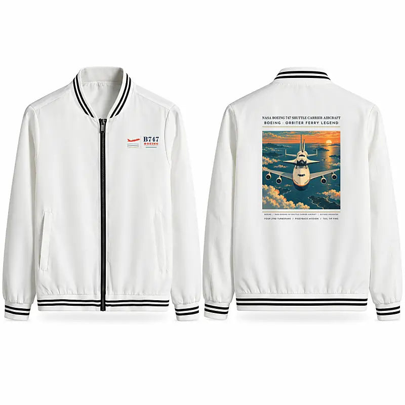 NASA Boeing 747 Shuttle Carrier Aircraft Stylish Jackets - Baseball Collar - Poster - White