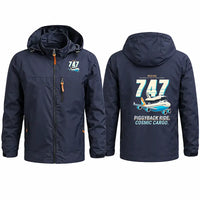 Thumbnail for NASA Boeing 747 Shuttle Carrier Aircraft Stylish Jackets - Hooded Windbreaker - Cartoon - Navy Blue