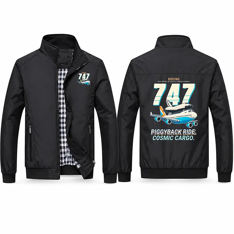 NASA Boeing 747 Shuttle Carrier Aircraft Stylish Jackets - Stand Collar - Cartoon - Black