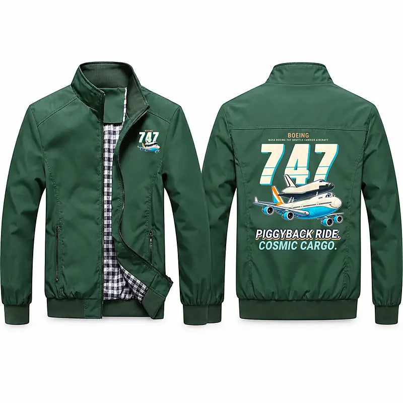 NASA Boeing 747 Shuttle Carrier Aircraft Stylish Jackets - Stand Collar - Cartoon - Green