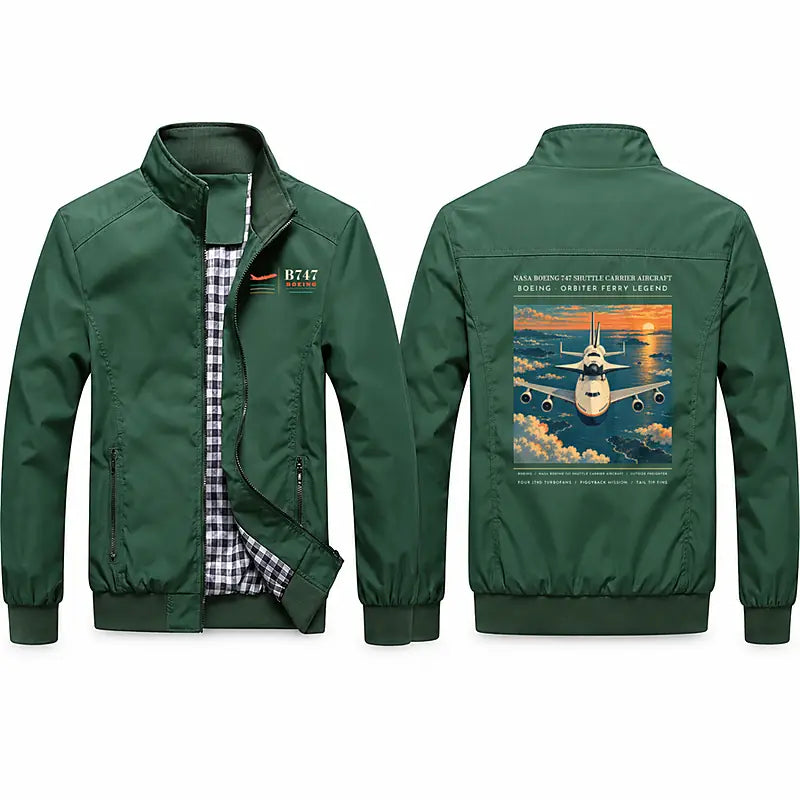 NASA Boeing 747 Shuttle Carrier Aircraft Stylish Jackets - Stand Collar - Poster - Green