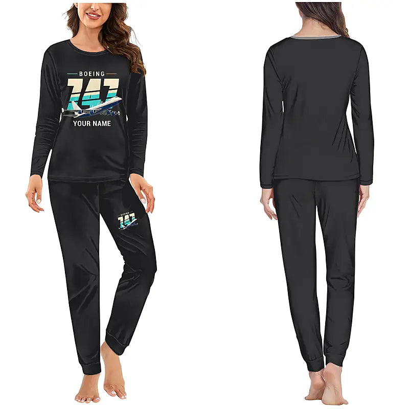 NASA Boeing 747 Shuttle Carrier Aircraft - Women Pajamas - Original Chest + Name - Black