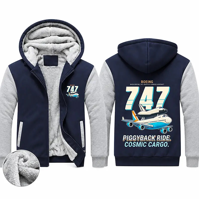 NASA Boeing 747 Shuttle Carrier Aircraft Zipped Sweatshirts - Cartoon - Navy & Gray
