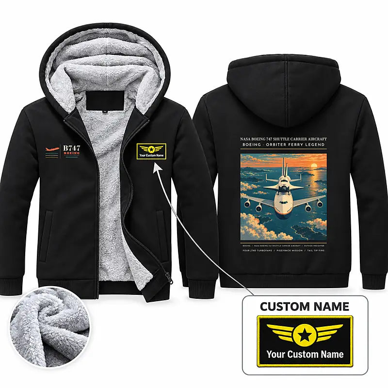 NASA Boeing 747 Shuttle Carrier Aircraft Zipped Sweatshirts - Poster + Name - Black