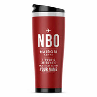 Thumbnail for Nairobi Jomo Kenyatta International Airport (NBO) Travel Mugs - ID Tag + Name - Stainless Steel (No Holder) - Red