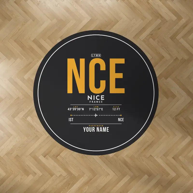 Nice Côte d’Azur Airport (NCE) Carpets - Carpet Round - ID Tag + Name - Black