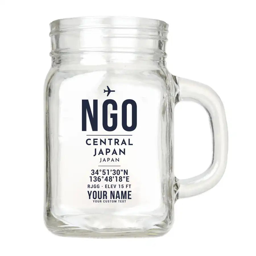 Central Japan International Airport (NGO) Glasses - ID Tag + Name - Cocktail Glass (Mason Jar)