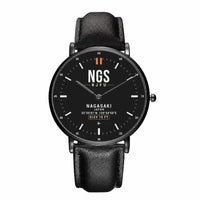 Thumbnail for Nagasaki Airport (NGS) Aviator Watches - Classic - Black - Slim Leather - Black & Black Leather Strap