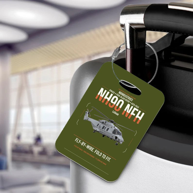NHIndustries NH90 NFH Caïman design on green army acrylic luggage tags, double-side print
