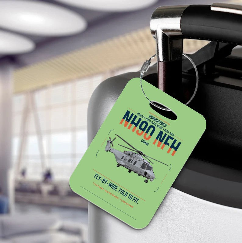NHIndustries NH90 NFH Caïman design on light green acrylic luggage tags, double-side print