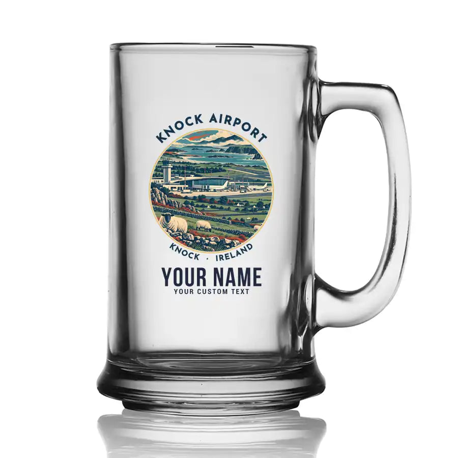 Ireland West Airport Knock (NOC) Glasses - Badge + Name - Beer Glass with Holder