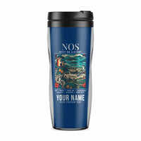 Thumbnail for Nosy Be International Airport (NOS) Travel Mugs - Poster + Name - Plastic (No Holder) - Blue