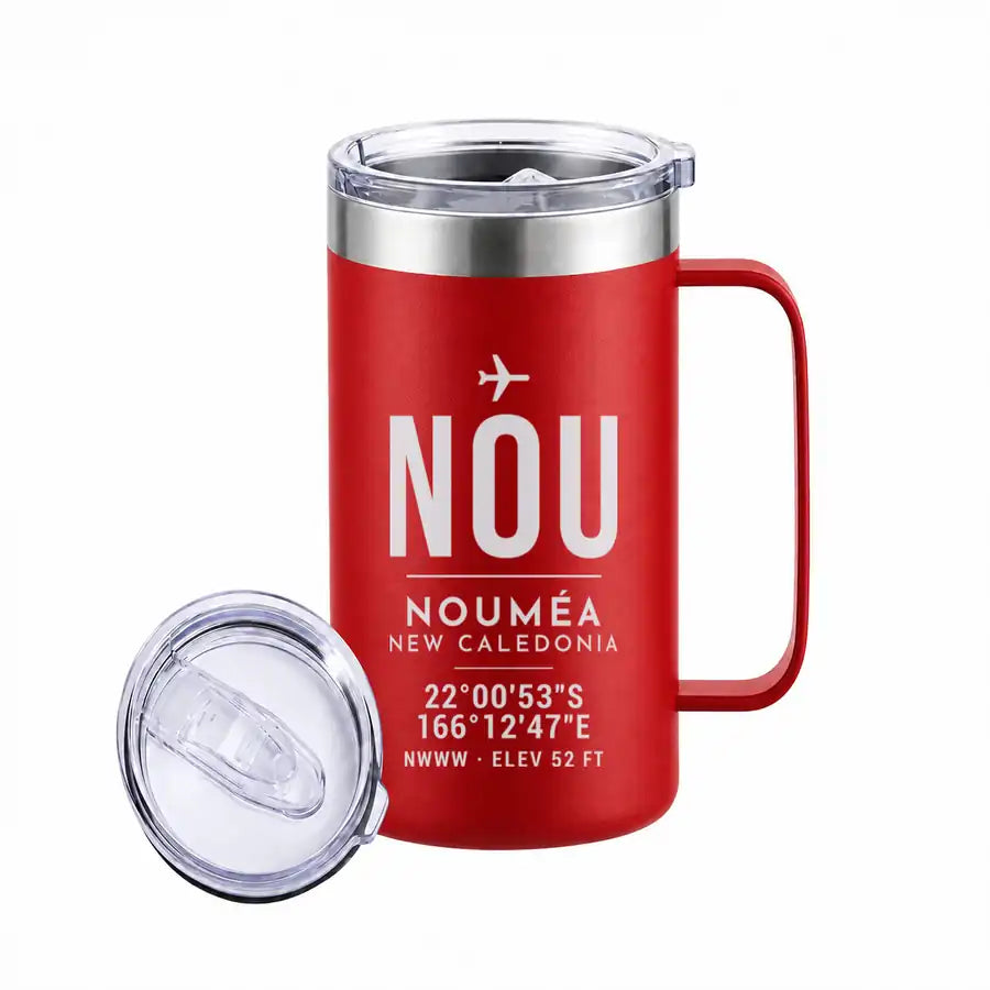 Nouméa–La Tontouta International Airport (NOU) Stainless Steel Mugs - ID Tag - Stainless Steel Mug - 24 oz / 700ML - Red