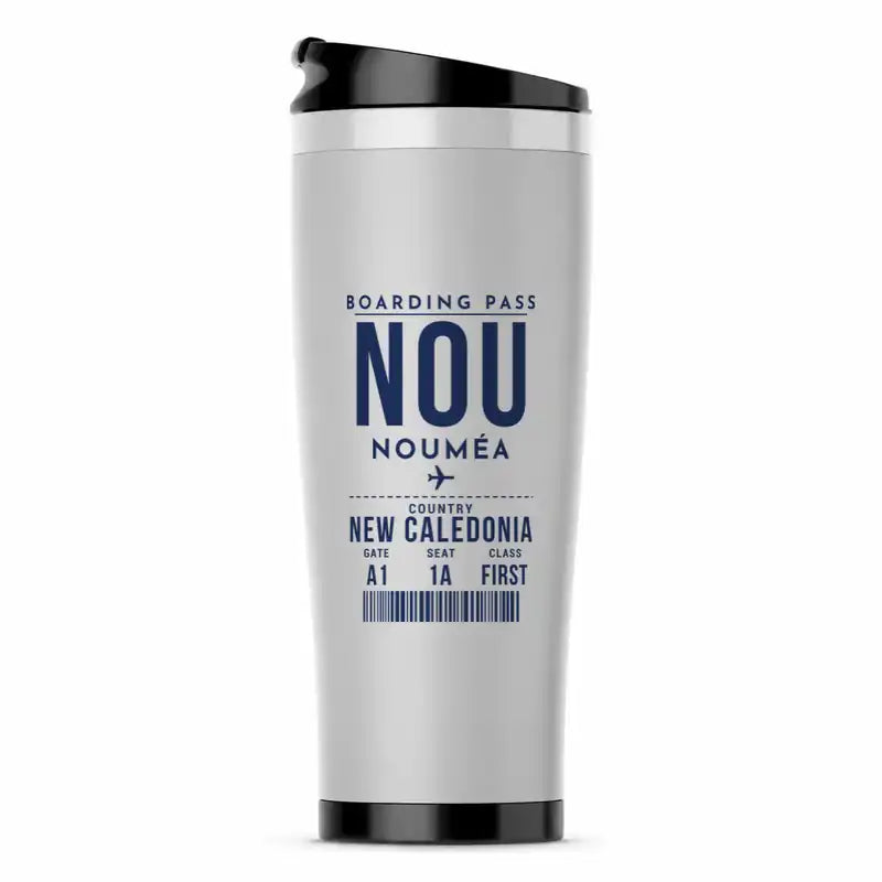 Nouméa–La Tontouta International Airport (NOU) Travel Mugs - Boarding Pass - Stainless Steel (No Holder) - Light Gray