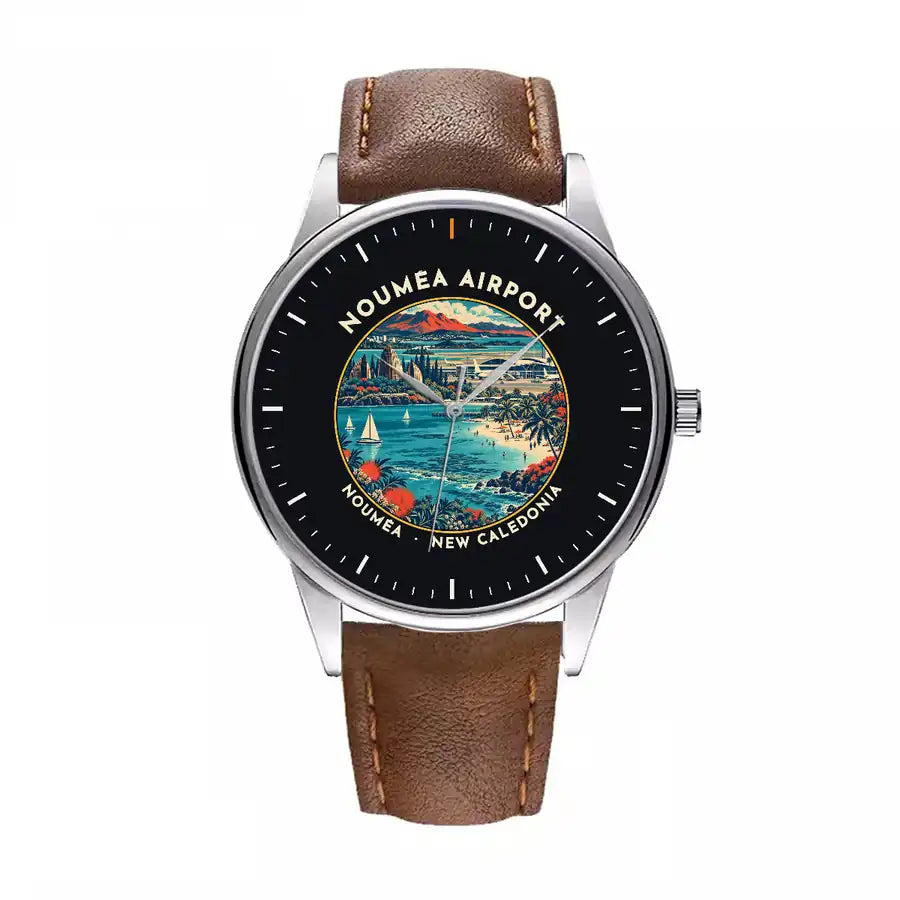 Nouméa–La Tontouta International Airport (NOU) Aviator Watches - Badge - Leather Strap - Brown Leather Strap